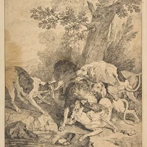 Wolf Hunt 1725 Etching image 12 3 / 16 x 7 5 / 8