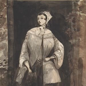 Woman Standing Doorway 19th century Pen brown ink
