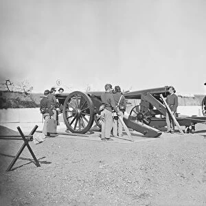 Artillery drill in fort during the American Civil War