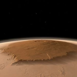Artists concept of the northwest side of the Olympus Mons volcano on Mars