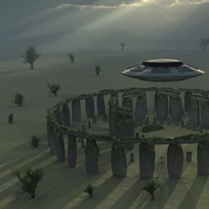 A UFO & its alien crew visiting Stonehenge
