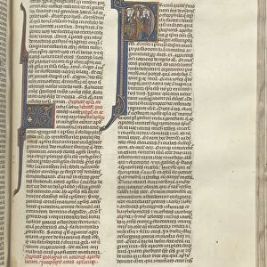 74. Fol. 463r, Acts, historiated initial P, the Ascension, c. 1275-1300. Creator: Unknown