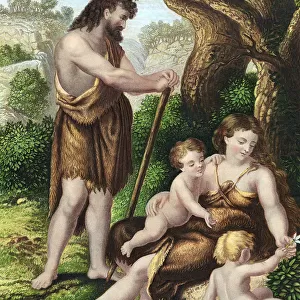 Adam and Eve with their sons, Cain and Abel, resting in the wilderness, c1860