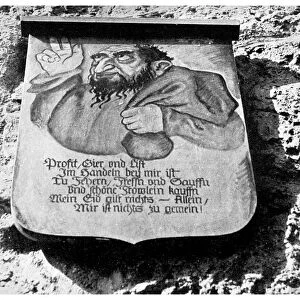Anti-semitism: medieval inscription on the town wall, Rothenburg, Germany, (1956)