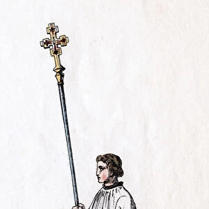 Archbishops cross-carrier, costume design for Shakespeares play, Henry VIII, 19th century