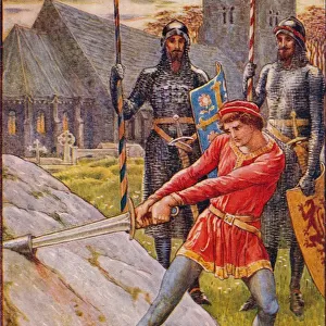 Arthur Draws the Sword from the Stone, 1911. Artist: Walter Crane