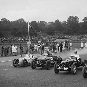 Austin 7 of WD Castello, Alta of Eric Winterbottom and MG K3 racing at Crystal Palace, London, 1939
