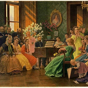 Bedrich Smetana in circle of friends in 1865, 1923. Creator: Dvorak, Franz (Frantisek) (1862-1927)