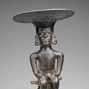 Blackware Vessel with Flaring Rim in the Form of a Seated Figure, A. D. 1000/1500. Creator: Unknown
