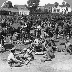 British cavalry troops resting in a French village, World War I, c1914-c1918. Artist: Realistic Travels Publishers