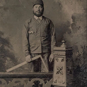 Carpenter, Standing Behind a Decorative Balustrade, Holding a Square, 1870s