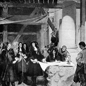 Charles II visiting Sir Christopher Wren during the building of St Pauls Cathedral, London, 1909. Artist: John Seymour Lucas