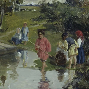Children Fishing, 1882. Artist: Pryanishnikov, Illarion Mikhailovich (1840-1894)