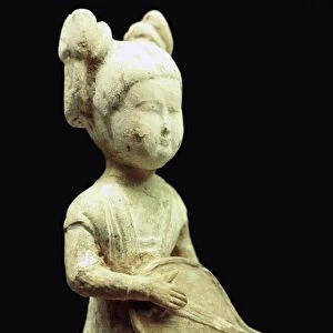 Chinese sculpture of a girl playing a stringed instrument