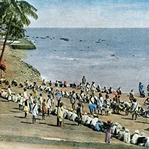 Communal village meal, Andaman and Nicobar Islands, Indian Ocean, c1890. Artist: Gillot