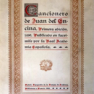 Cover Cancionero (Song book) by Juan de la Encina, facsimile reproduction, 1928