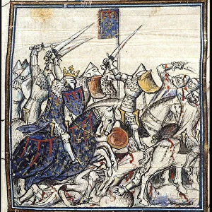 Crusaders and Saracen Fighting during the Third Crusade (From the Chroniques de France ou de St Denis), after 1380. Artist: Anonymous