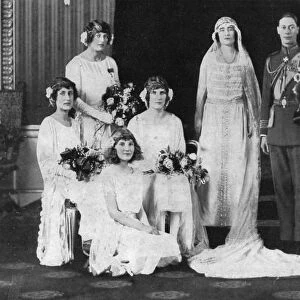 The Duke and Duchess of York surrounded by her eight bridesmaids, 1923