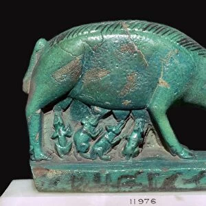 Egyptian faience statuette of a sow and piglets