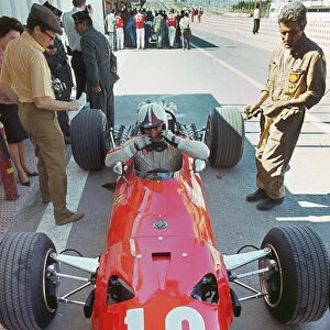 Ferrari in pits during 1968 Spanish Grand Prix, Chris Amon. Creator: Unknown