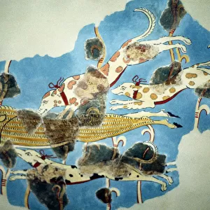 Fresco of a hunting scene (partially restored) from Tirins, Greece, Homeric period, c1000-c700 BC