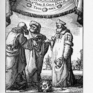 Frontispiece of the Dialogue Concerning the Two Chief World Systems by Galileo Galilei, 1632. Artist: Della Bella, Stefano (1610-1664)