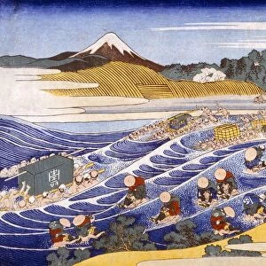 Fuji from the Ford at Kanaya, c1833. Creator: Katsushika Hokusai (1760-1849)
