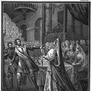 Grand Princess Sofia pulls the golden belt from Prince Vasili the Cross-Eyed (From Illustrated Kara Artist: Chorikov, Boris Artemyevich (1802-1866)