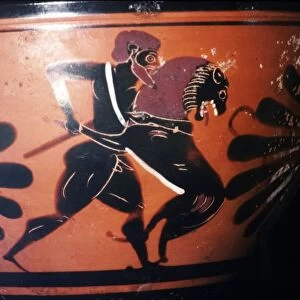 Greek Vase-Painting Hercules fights the Lion, c6th century BC