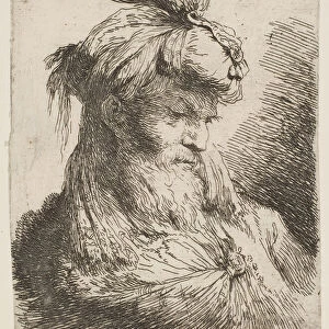 Head of a bearded man with a turban facing right, from the series of Small Heads... ca