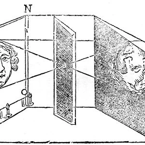 Illustration of the principle of the camera obscura, 1671
