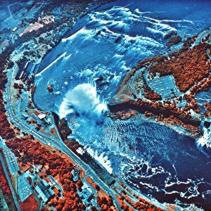 Infrared photograph of Niagara Falls taken from NASA Earth Survey 2 aircraft