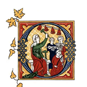Initial letter O, 14th century, (1843). Artist: Henry Shaw