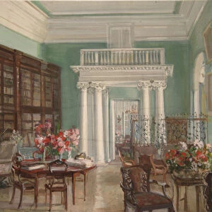 Interior of the Library in the Golitsyn Nikolo-Uryupino Estate, 1910. Artist: Sredin, Alexander Valentinovich (1872-1934)