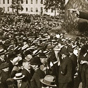 Keir Hardie speaking at a peace rally in Trafalgar Square, 2nd August, 1914. Artist