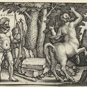 The Labors of Hercules: Hercules Shooting Nessus, 1542. Creator: Hans Sebald Beham (German