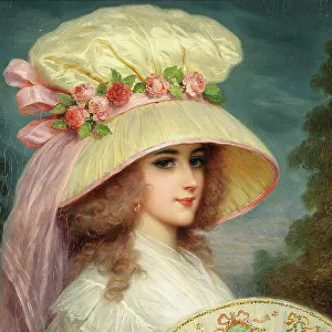 Lady with flowered hat and fan. Creator: Rossi, Lucius (1846-1913)