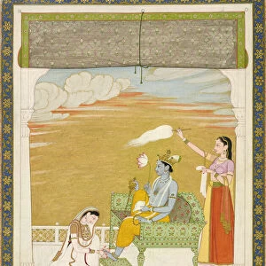 Lakshmi massaging the foot of Vishnu, ca. 1765-1770. Creators: Nainsukh, Manju