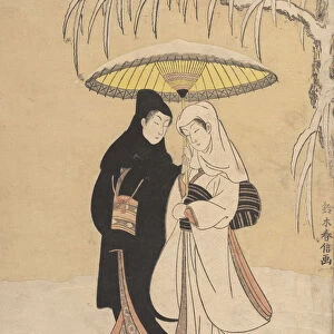 Lovers Walking in the Snow (Crow and Heron), 1764-72. 1764-72. Creator: Suzuki Harunobu