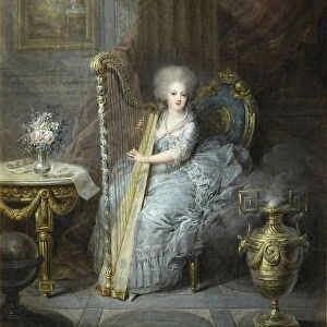 Madame Elisabeth playing the harp. Artist: Leclercq, Charles Emmanuel Joseph (1753-1821)
