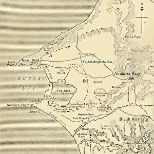 Map of Suvla Bay, Gallipoli peninsula, First World War, 1915, (c1920). Creator: Unknown