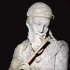 Marble herm: satyr playing the plagiaulos / flute, Lazio, Rome, Italy, 1st Century
