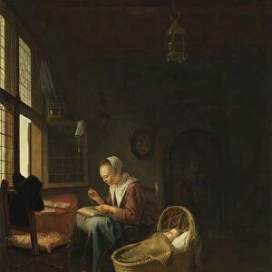 A mother sewing with her child, c. 1670