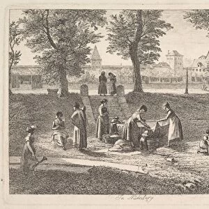 Outdoor Scene of Women in Domestic Activities in Nurnberg, 19th century