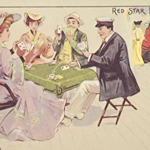 Passengers play cards on the deck of a Red Star liner, 1907. Creator: Unknown