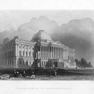 Principal front of the Capitol, Washington, c1820Artist: R Brandard