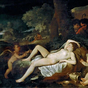 Resting Venus with cupid, ca 1624. Creator: Poussin, Nicolas (1594-1665)