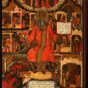 Saint Modestus, Patriarch of Jerusalem with scenes from his life, End of 17th cen Artist: Russian icon
