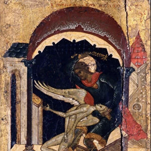 Saint Nicetas Vanquishing Satan (Detail), 16th century. Artist: Russian icon