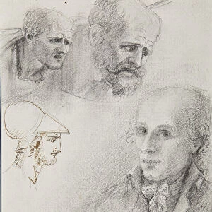 Self-portrait with heads sketches, ca 1792-1798